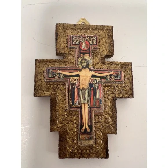 VTG Cross San Damiano Wall Plaque Made In Florence Italy Small - Picture 2 of 7